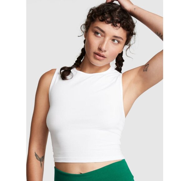 Victoria's Secret PINk Ruched Cripped Tank Top In White Size XXL NWT - Picture 1 of 9